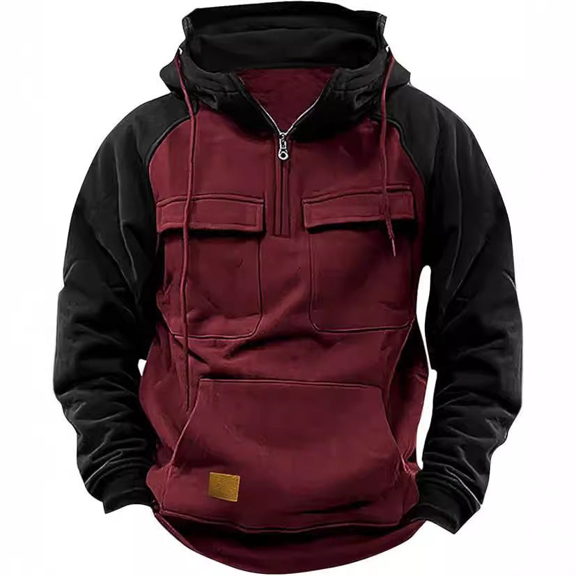 Men’s Hooded Contrast Color Workwear Sweater – Fall/Winter Casual Pullover