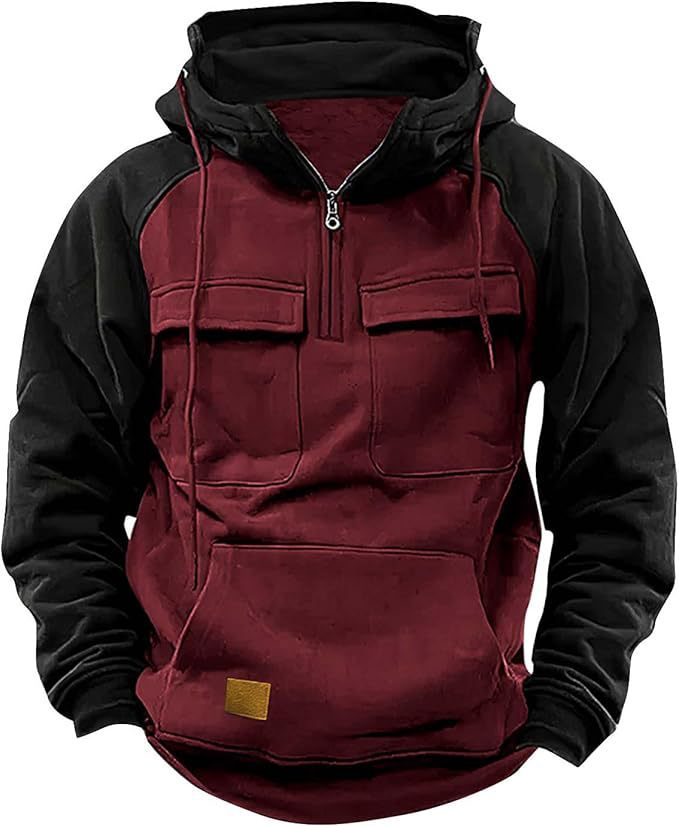 Men’s Hooded Contrast Color Workwear Sweater – Fall/Winter Casual Pullover
