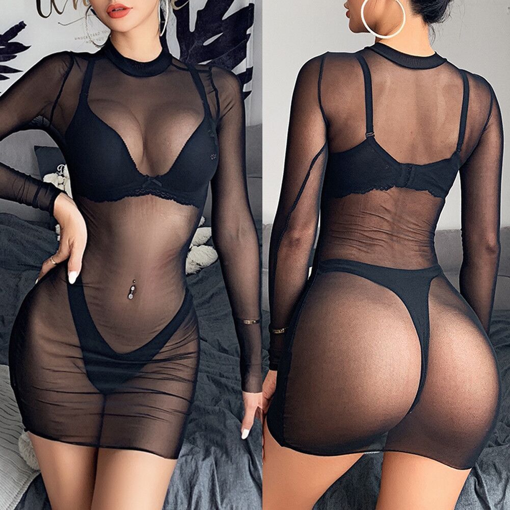 Sheer Net Girl Bikini Sexy See-through Long Sleeves