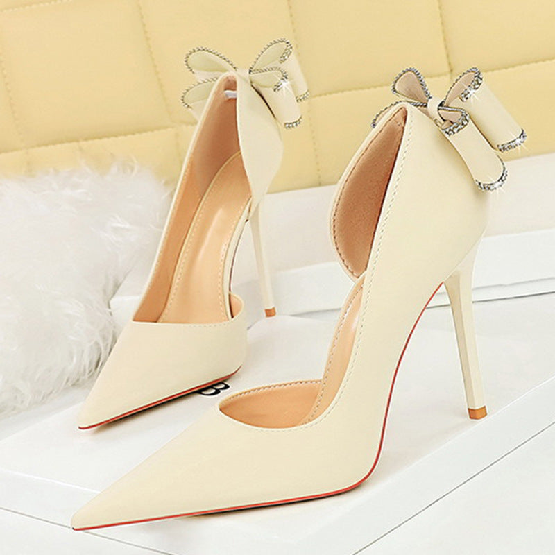 Sexy Low-cut Pointed Toe Rhinestone Stiletto Heel High Heels