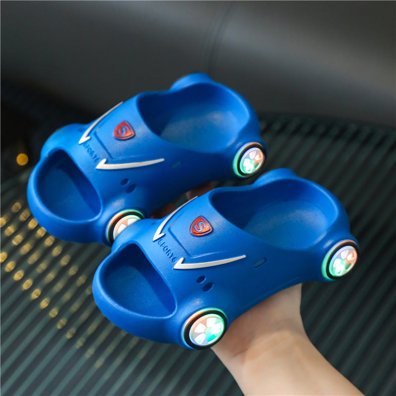 Kids Glowing Slippers Cartoon Car Sandals Children Sandals Anti Slip Boys Girls Luminous Slippers Summer Beach Shoes